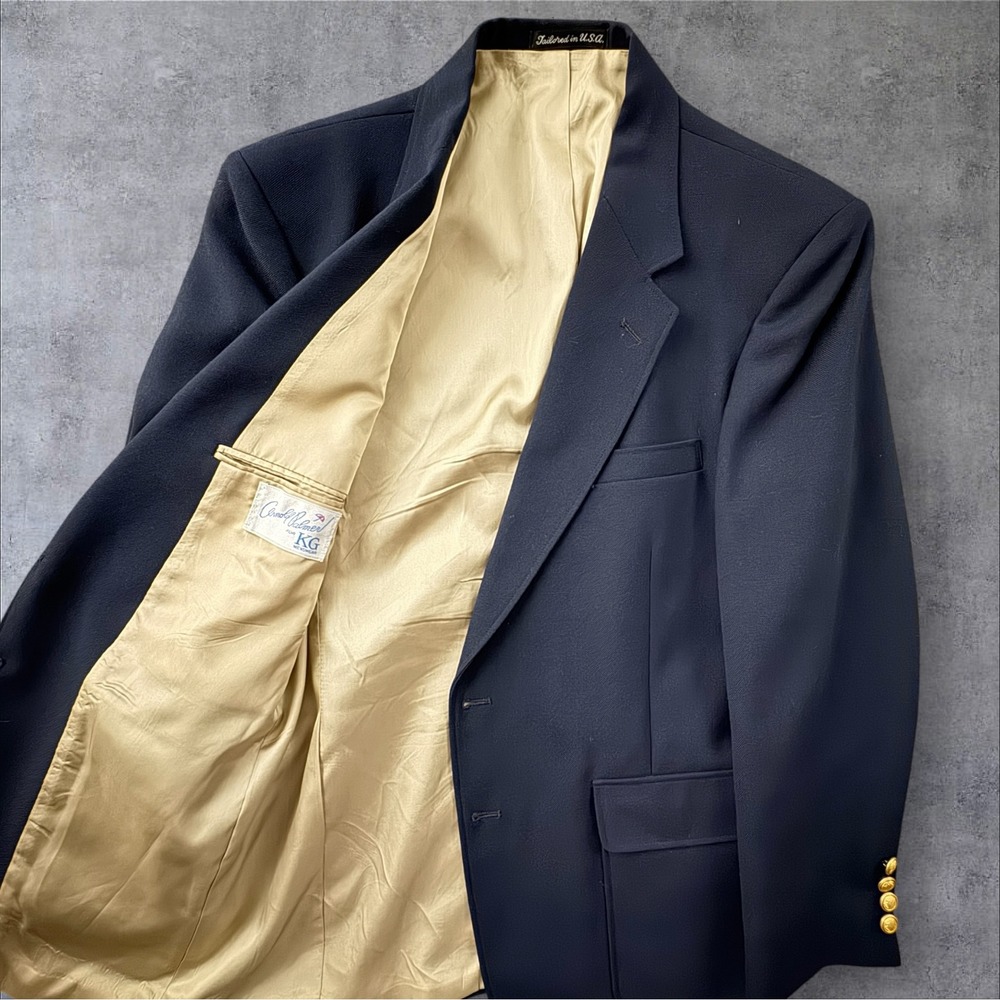 Arnold Palmer for KG Menswear Navy Blue Hopsack Blazer Gold Buttons 40S USA Made